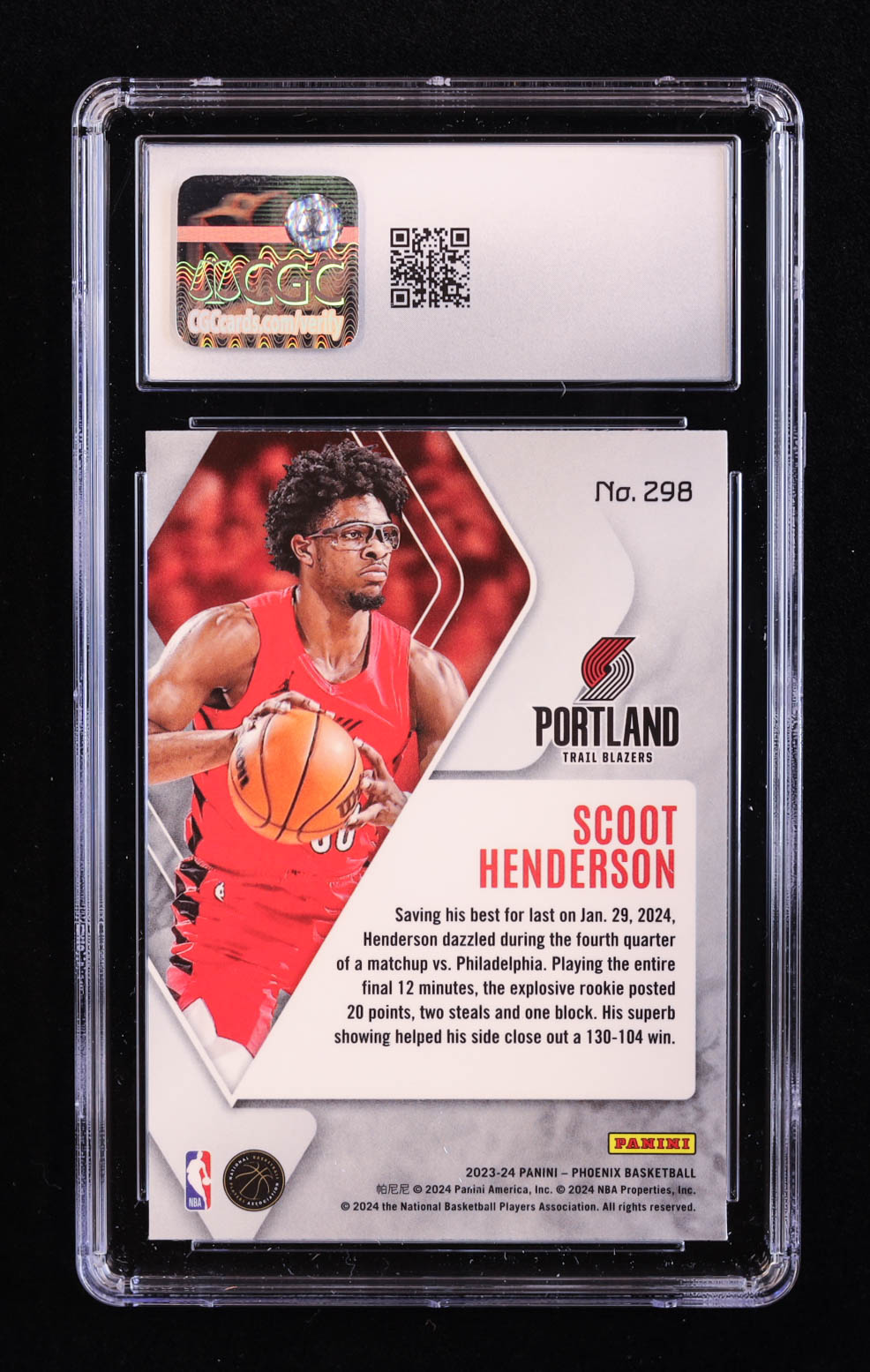 Scoot Henderson 2023-24 Panini Phoenix Red Ice #298 RC (CGC 10) at PristineAuction.com Scoot Henderson 2023-24 Panini Phoenix Red Ice #298 RC (CGC 10) at PristineAuction.com