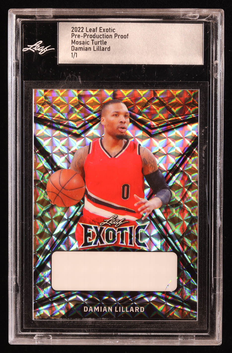 Damian Lillard 2022 Leaf Exotic Mosaic Turtle Pre-Production Proof #1/1 (Leaf) at PristineAuction.com Damian Lillard 2022 Leaf Exotic Mosaic Turtle Pre-Production Proof #1/1 (Leaf) at PristineAuction.com