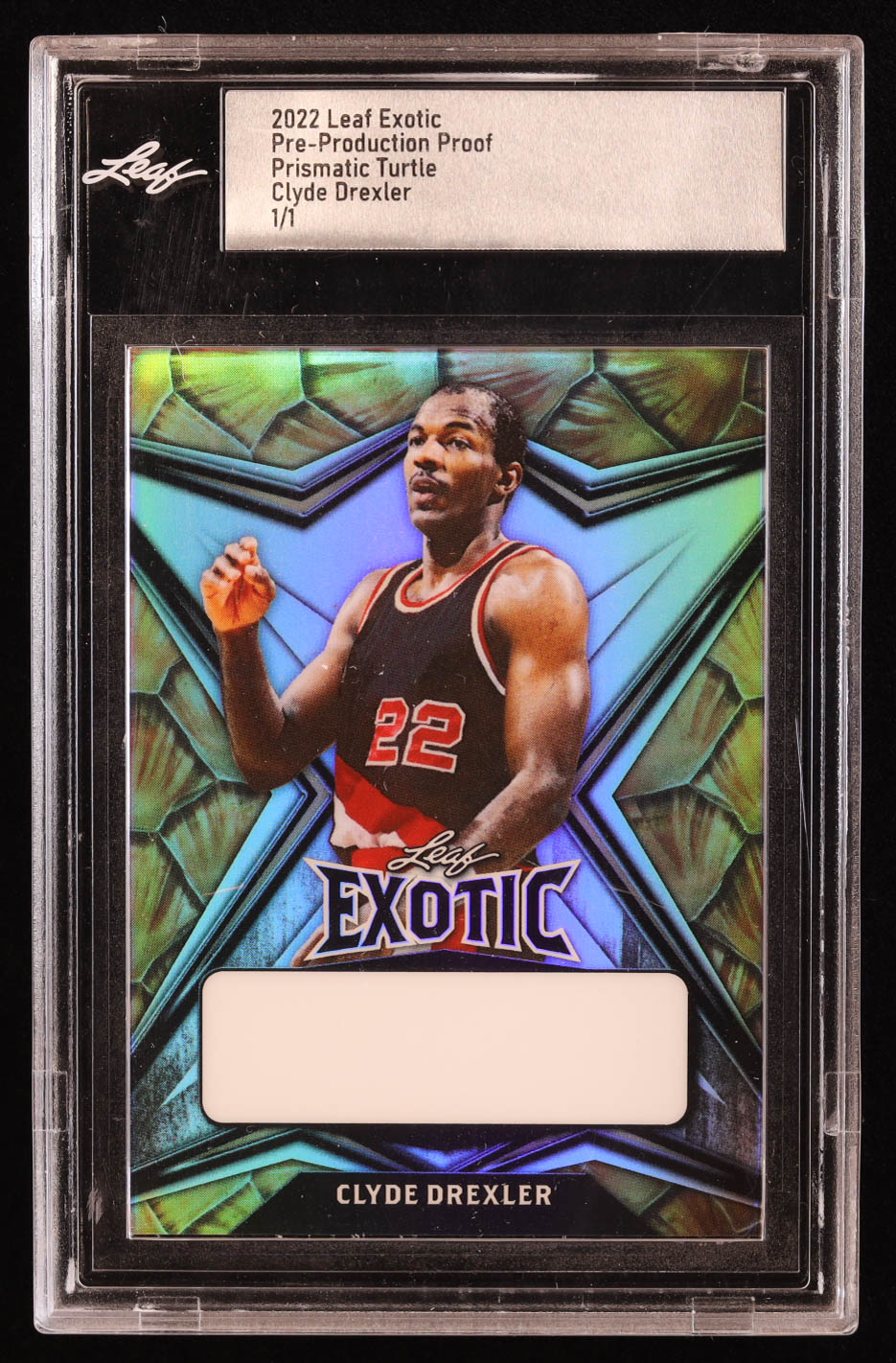 Clyde Drexler 2022 Leaf Exotic Prismatic Turtle Pre-Production Proof #1/1 (Leaf) at PristineAuction.com Clyde Drexler 2022 Leaf Exotic Prismatic Turtle Pre-Production Proof #1/1 (Leaf) at PristineAuction.com