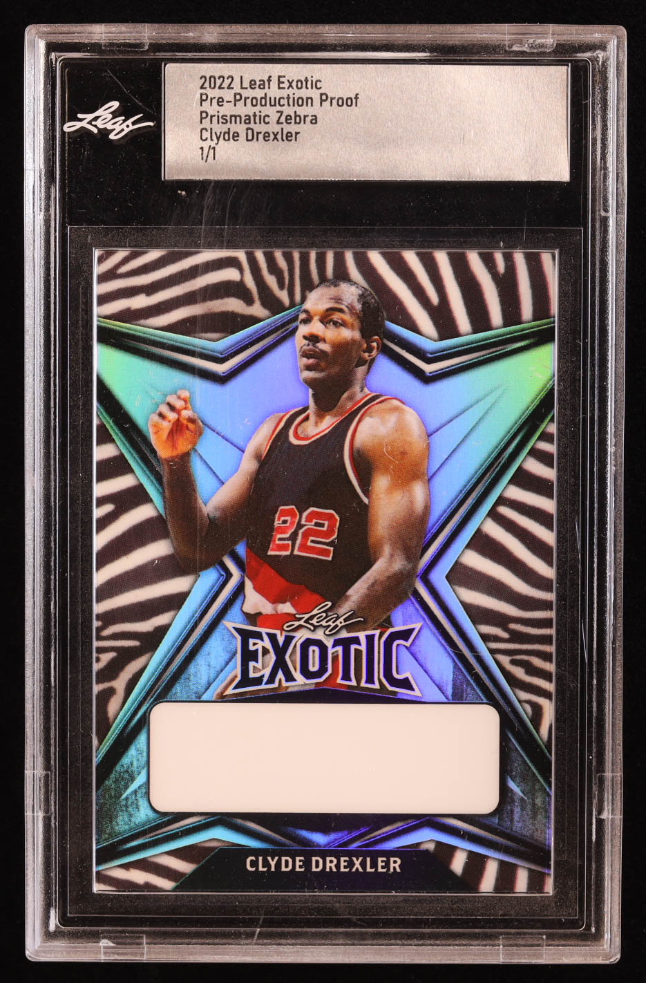 Clyde Drexler 2022 Leaf Exotic Prismatic Zebra Pre-Production Proof #1/1 (Leaf) at PristineAuction.com Clyde Drexler 2022 Leaf Exotic Prismatic Zebra Pre-Production Proof #1/1 (Leaf) at PristineAuction.com
