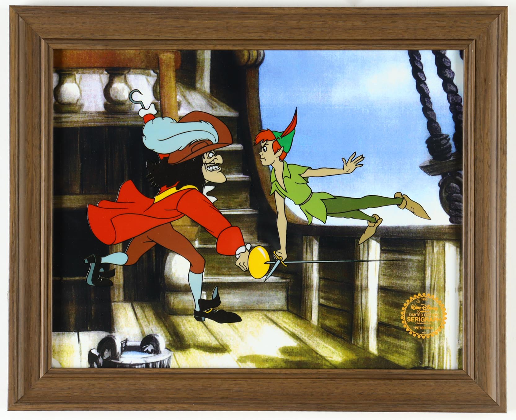 Disney "Peter Pan & Captain Hook" LE Custom Framed Two-Piece Serigraph with Official Disney Seal at PristineAuction.com Disney "Peter Pan & Captain Hook" LE Custom Framed Two-Piece Serigraph with Official Disney Seal at PristineAuction.com