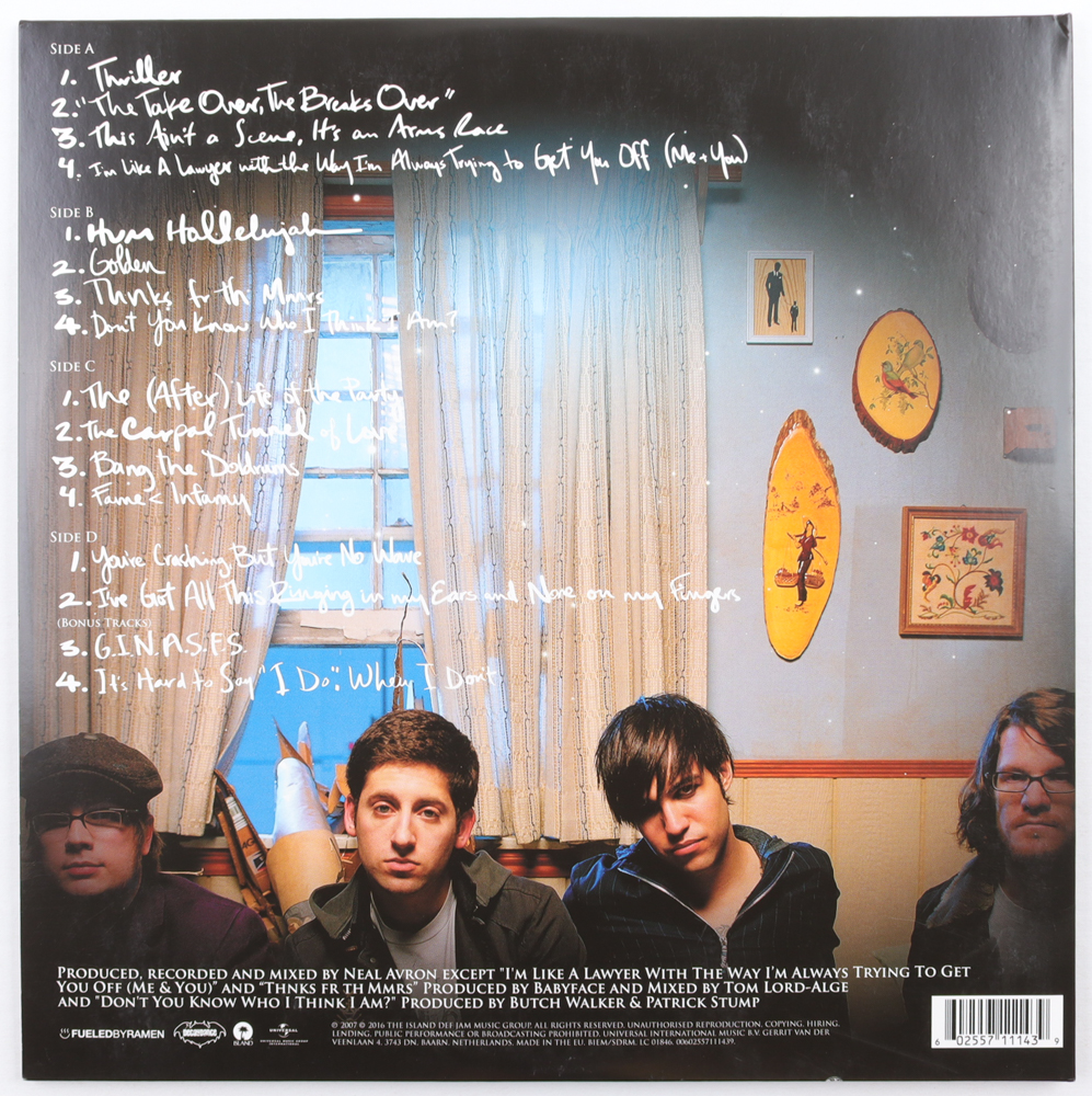 Patrick Stump & Andy Hurley Signed Fall Out Boy "Infinity On High" Vinyl Record Album (PSA) at PristineAuction.com Patrick Stump & Andy Hurley Signed Fall Out Boy "Infinity On High" Vinyl Record Album (PSA) at PristineAuction.com