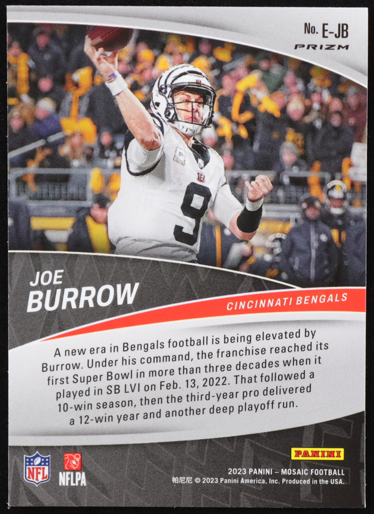 Joe Burrow 2023 Panini Mosaic Elevate Mosaic #9 at PristineAuction.com Joe Burrow 2023 Panini Mosaic Elevate Mosaic #9 at PristineAuction.com