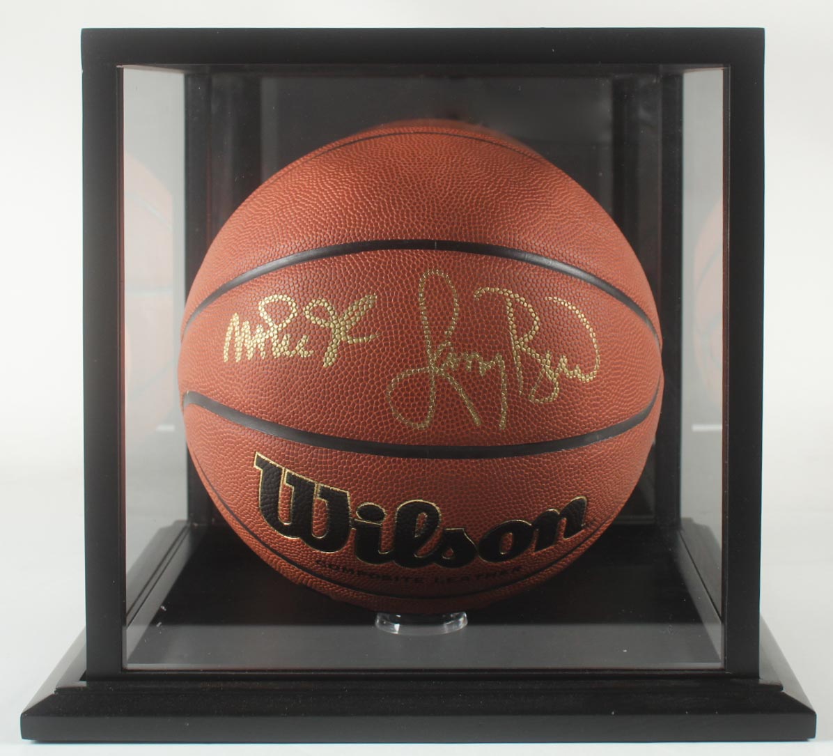 Larry Bird & Magic Johnson Signed NCAA Basketball In Display Case (Beckett) at PristineAuction.com Larry Bird & Magic Johnson Signed NCAA Basketball In Display Case (Beckett) at PristineAuction.com