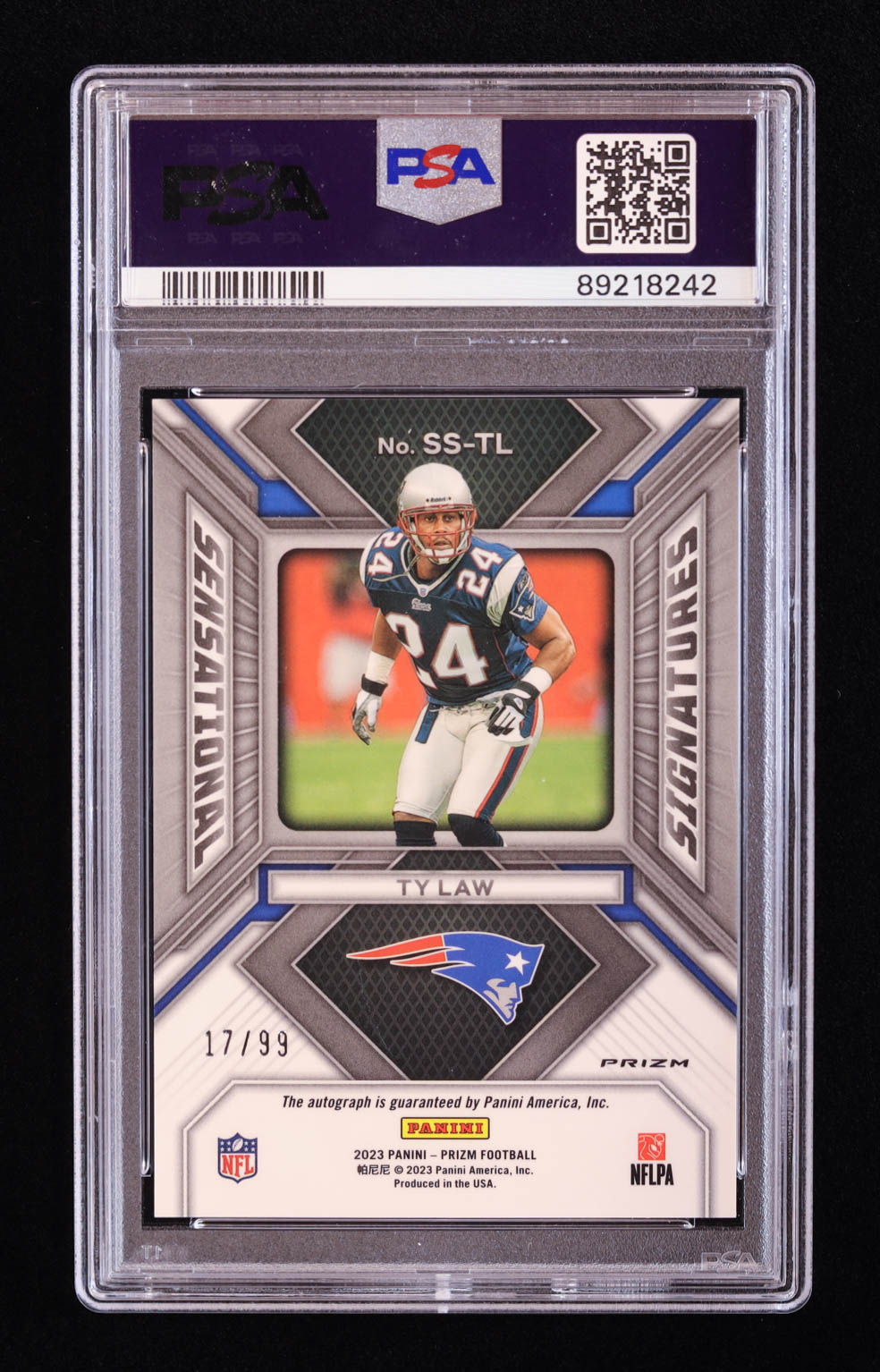 Ty Law 2023 Panini Prizm Sensational Signatures Prizms Blue Ice #4 #17/99 (PSA 10) at PristineAuction.com Ty Law 2023 Panini Prizm Sensational Signatures Prizms Blue Ice #4 #17/99 (PSA 10) at PristineAuction.com