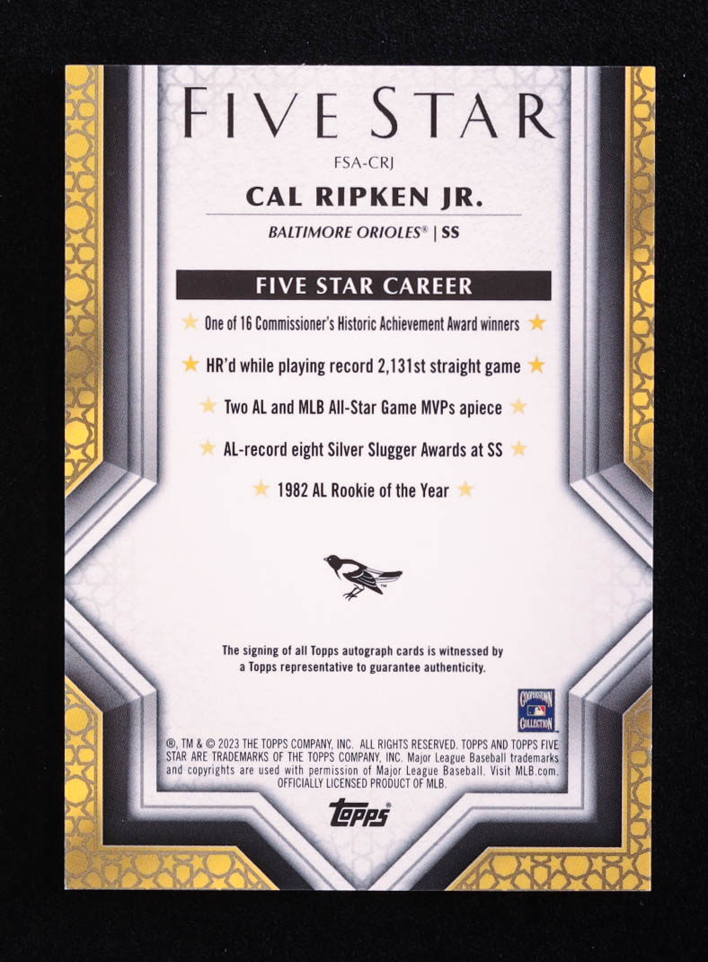 Cal Ripken Jr. 2023 Topps Five Star Autographs #FSACRJ at PristineAuction.com Cal Ripken Jr. 2023 Topps Five Star Autographs #FSACRJ at PristineAuction.com