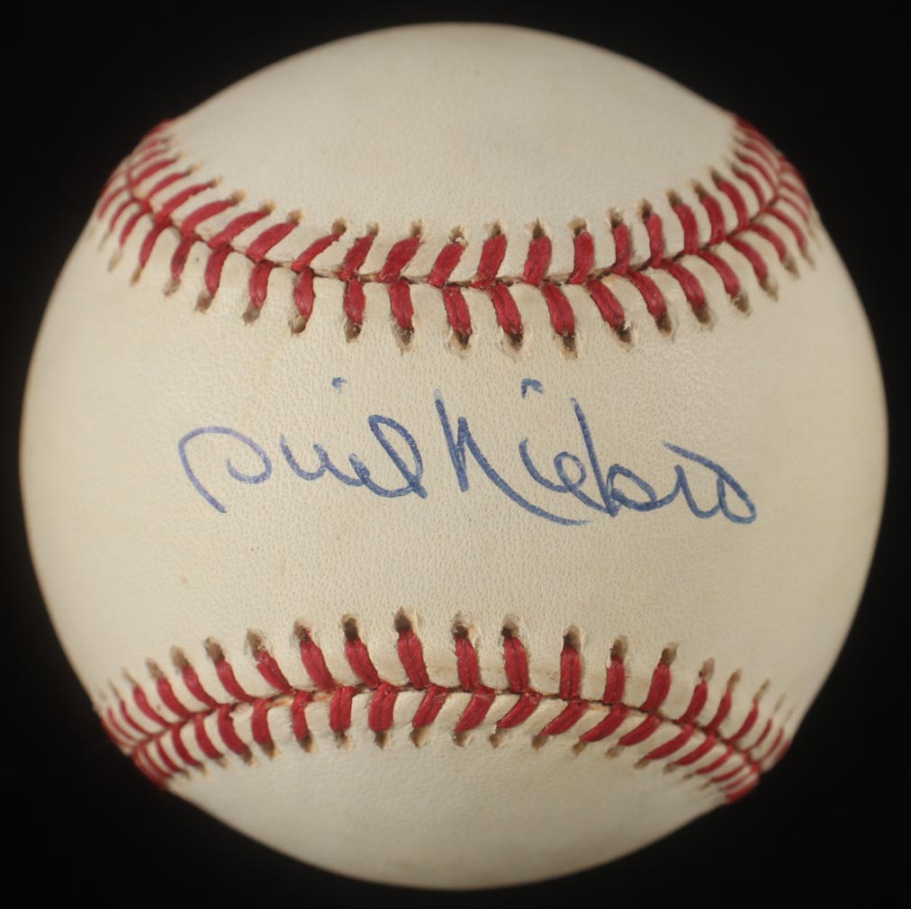 Phil Niekro Signed ONL Baseball With Wood Display Case (PSA) at PristineAuction.com Phil Niekro Signed ONL Baseball With Wood Display Case (PSA) at PristineAuction.com