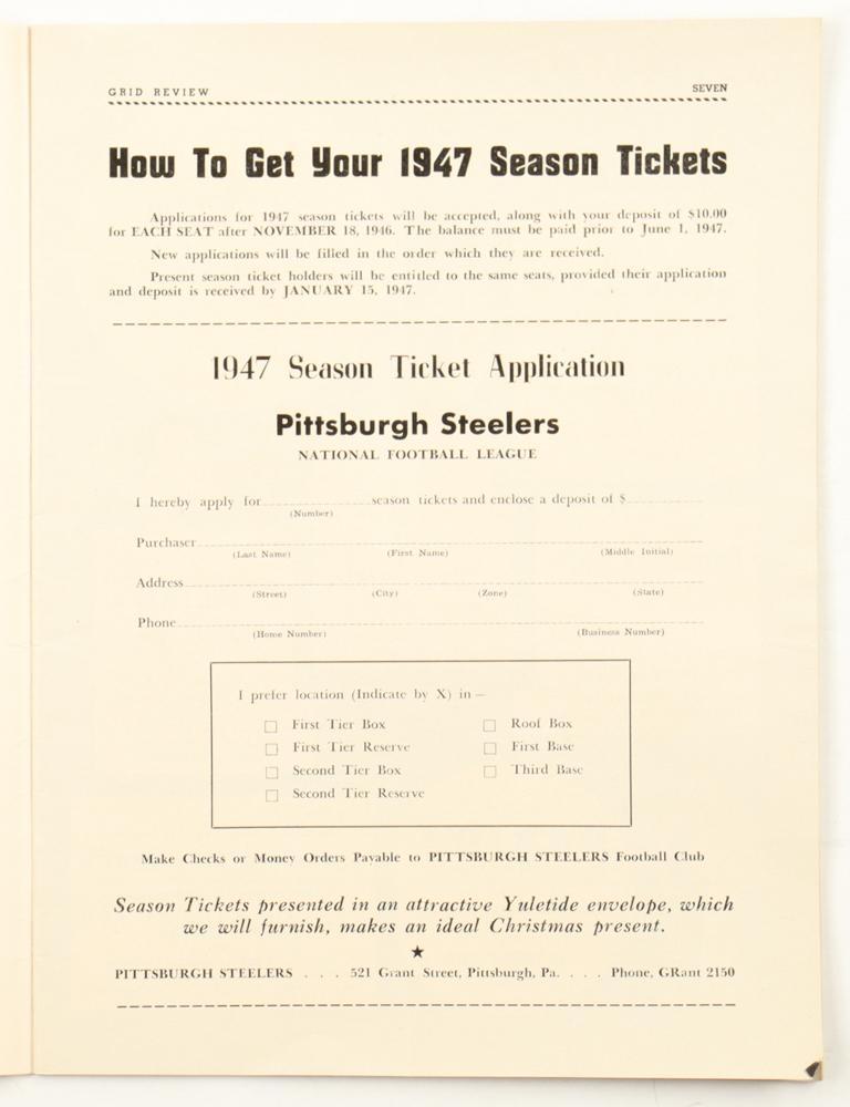 1946 Steelers vs. Redskins Forbes Field Official Game Program at PristineAuction.com 1946 Steelers vs. Redskins Forbes Field Official Game Program at PristineAuction.com