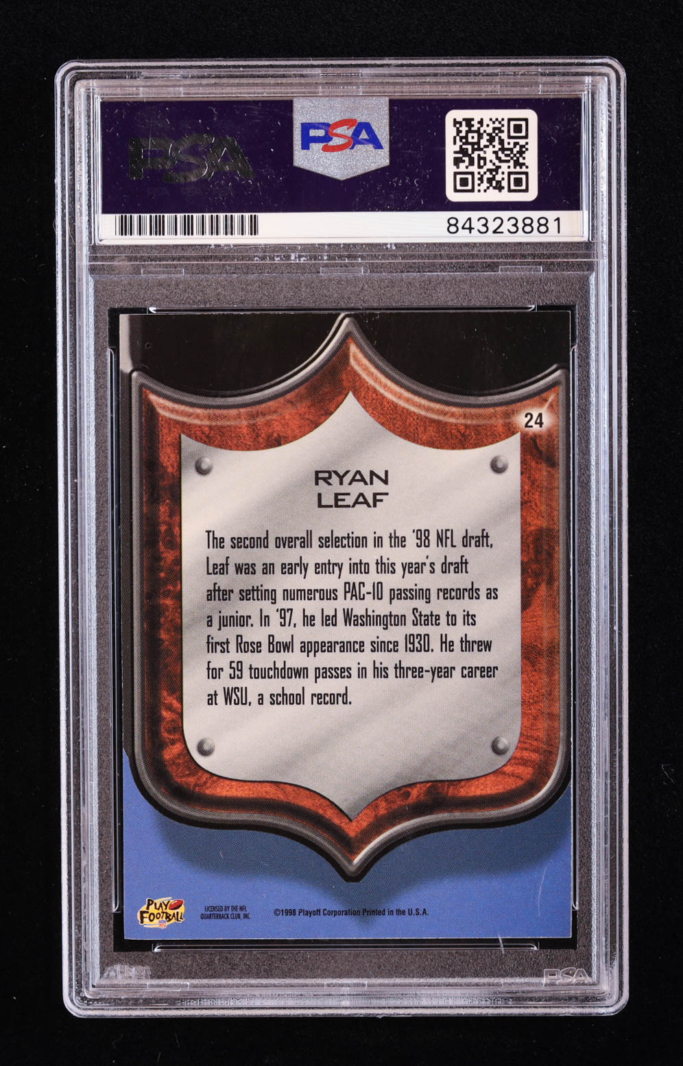 Ryan Leaf Signed 1998 Playoff Prestige Best of the NFL Non-Die Cut #24 RC (PSA) at PristineAuction.com Ryan Leaf Signed 1998 Playoff Prestige Best of the NFL Non-Die Cut #24 RC (PSA) at PristineAuction.com