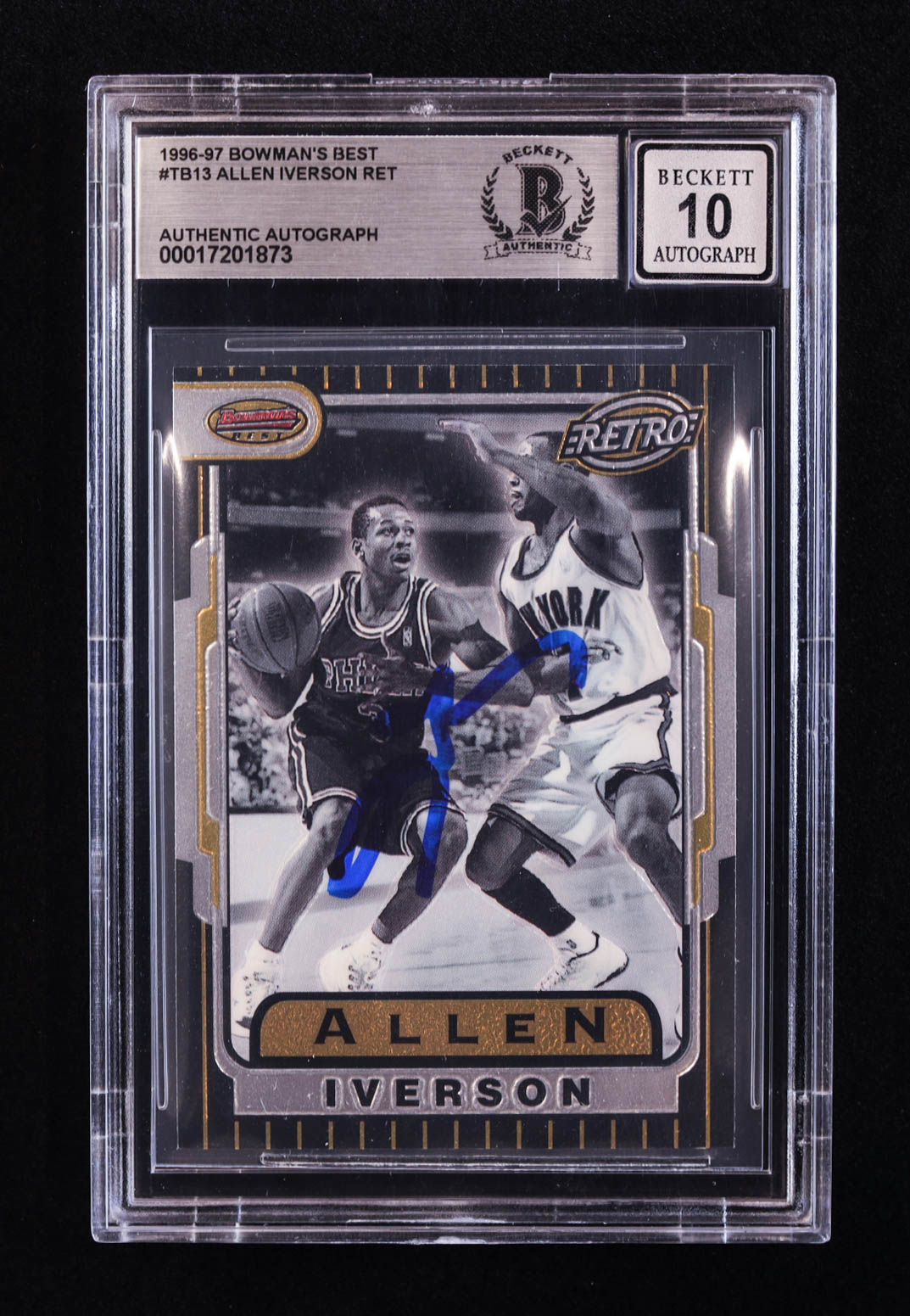 Allen Iverson Signed 1996-97 Bowman's Best #TB13 RET RC (BGS | Autograph Graded BGS 10) at PristineAuction.com Allen Iverson Signed 1996-97 Bowman's Best #TB13 RET RC (BGS | Autograph Graded BGS 10) at PristineAuction.com