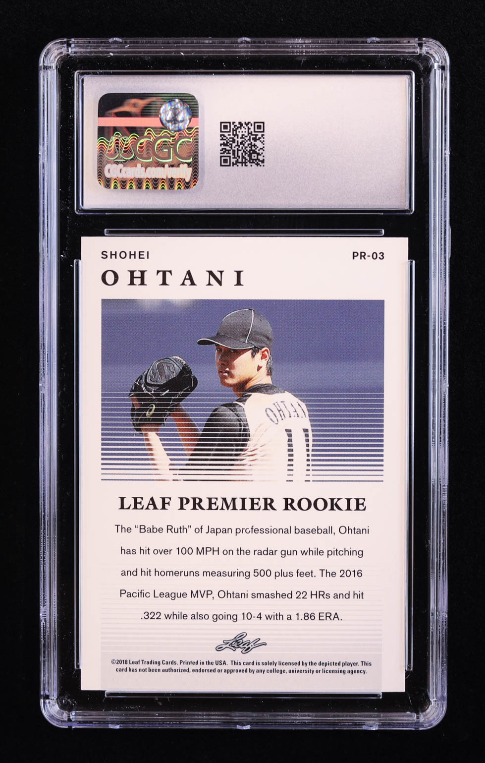Shohei Ohtani 2018 Leaf Premier Rookies #PR03 RC (CGC 10) at PristineAuction.com Shohei Ohtani 2018 Leaf Premier Rookies #PR03 RC (CGC 10) at PristineAuction.com