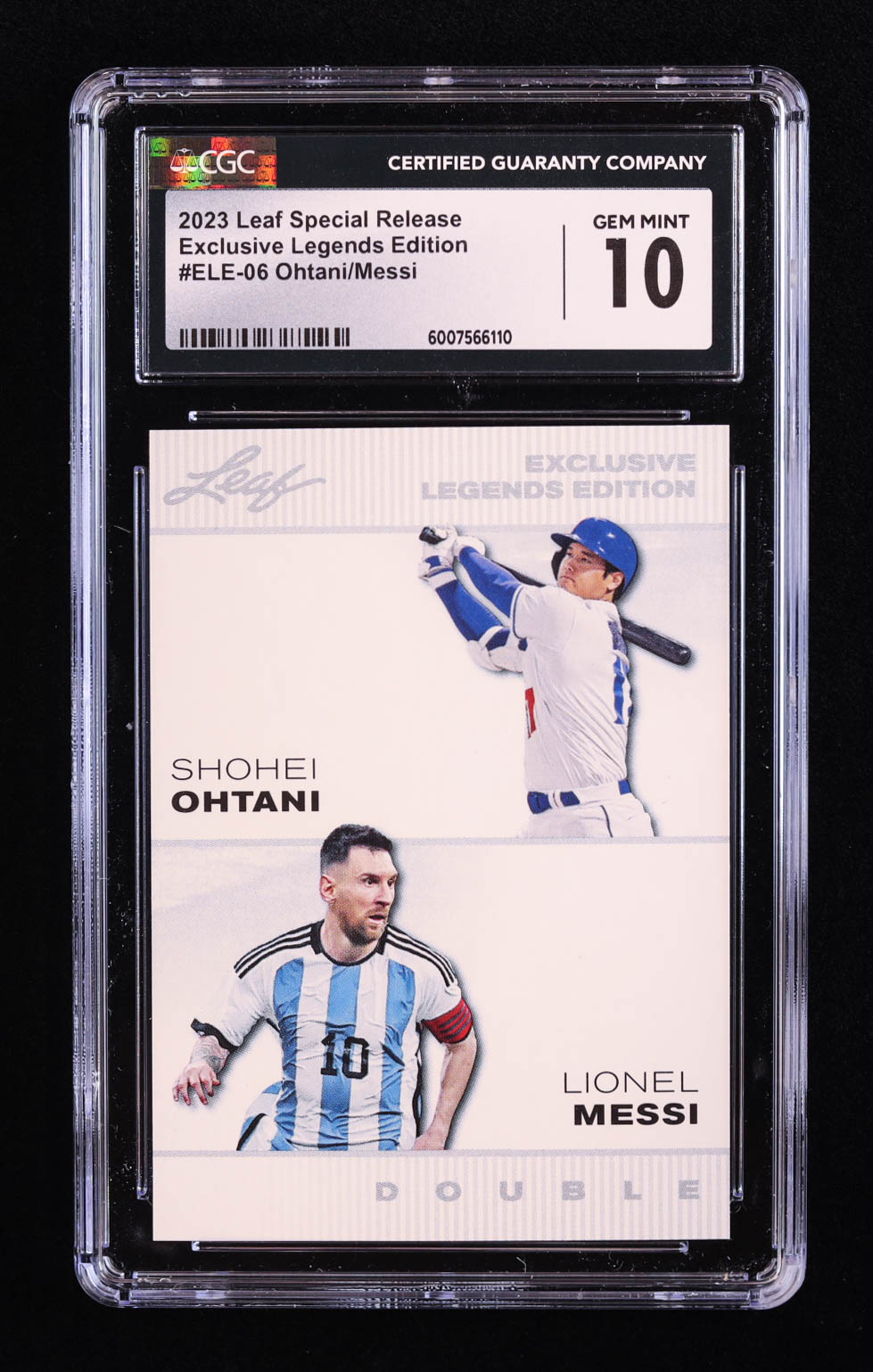 Shohei Ohtani / Lionel Messi 2023 Leaf Special Release Exclusive Legends Edition #ELE06 (CGC 10) at PristineAuction.com Shohei Ohtani / Lionel Messi 2023 Leaf Special Release Exclusive Legends Edition #ELE06 (CGC 10) at PristineAuction.com