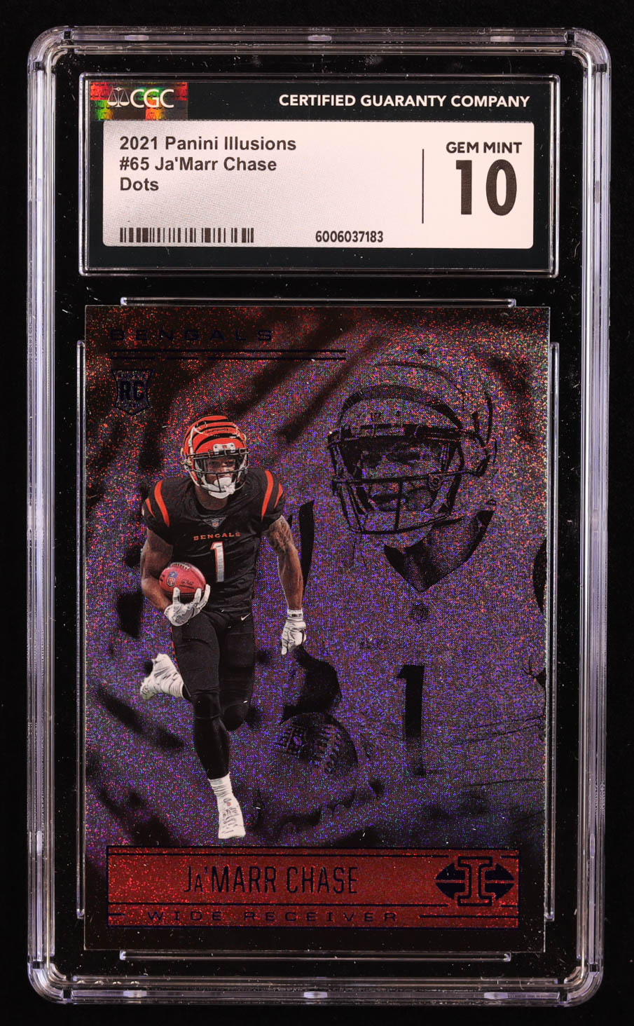 Ja'Marr Chase 2021 Panini Illusions Dots #65 RC (CGC 10) at PristineAuction.com Ja'Marr Chase 2021 Panini Illusions Dots #65 RC (CGC 10) at PristineAuction.com