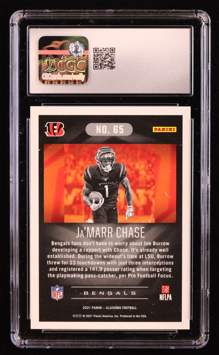Ja'Marr Chase 2021 Panini Illusions Dots #65 RC (CGC 10) at PristineAuction.com Ja'Marr Chase 2021 Panini Illusions Dots #65 RC (CGC 10) at PristineAuction.com