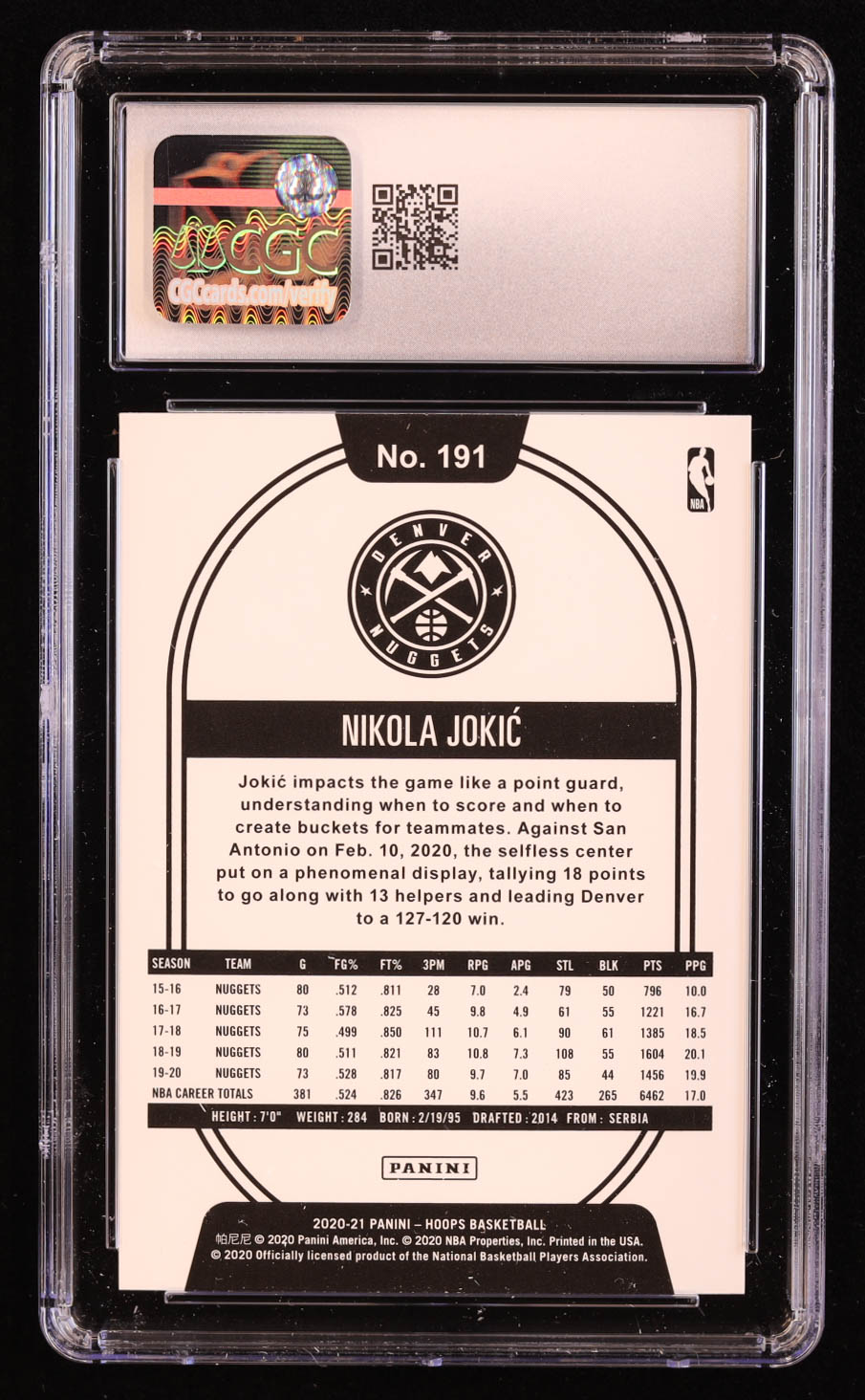 Nikola Jokic 2020-21 Hoops Teal Explosion #191 (CGC 10) at PristineAuction.com Nikola Jokic 2020-21 Hoops Teal Explosion #191 (CGC 10) at PristineAuction.com