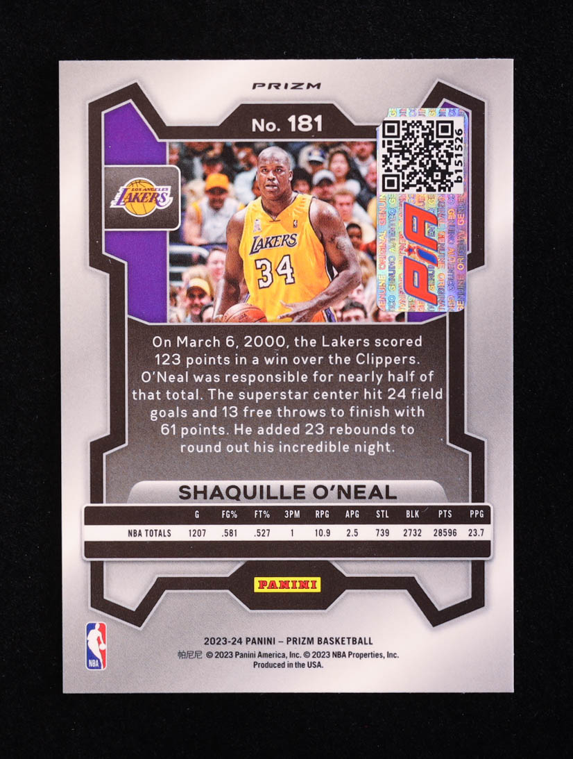 Shaquille O'Neal Signed 2023-24 Panini Prizm Silver #181 (PIA) at PristineAuction.com Shaquille O'Neal Signed 2023-24 Panini Prizm Silver #181 (PIA) at PristineAuction.com