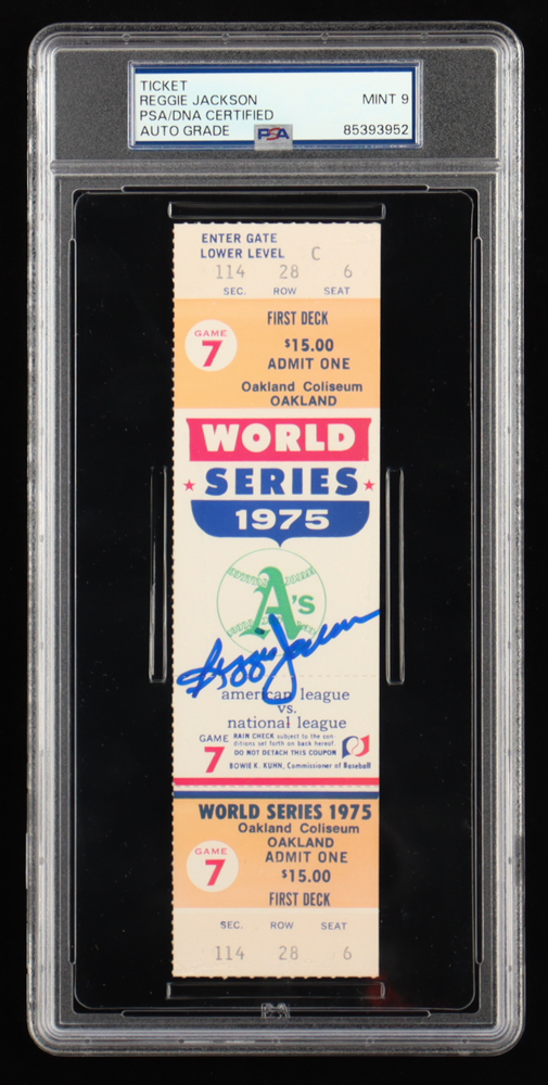 Reggie Jackson Signed 1975 World Series Game 7 Ticket (PSA | Auto Grade 9) at PristineAuction.com Reggie Jackson Signed 1975 World Series Game 7 Ticket (PSA | Auto Grade 9) at PristineAuction.com