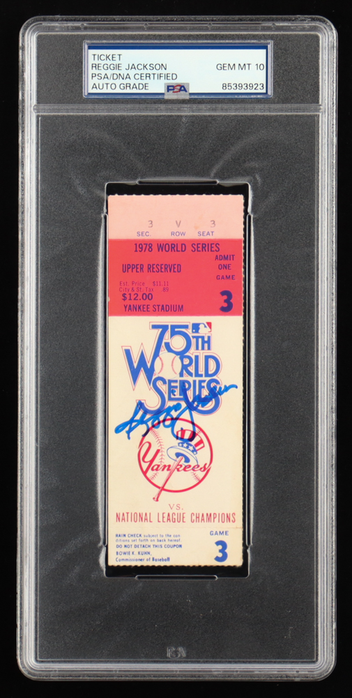 Reggie Jackson Signed 1978 World Series Game 3 Ticket (PSA | Auto Grade 10) at PristineAuction.com Reggie Jackson Signed 1978 World Series Game 3 Ticket (PSA | Auto Grade 10) at PristineAuction.com
