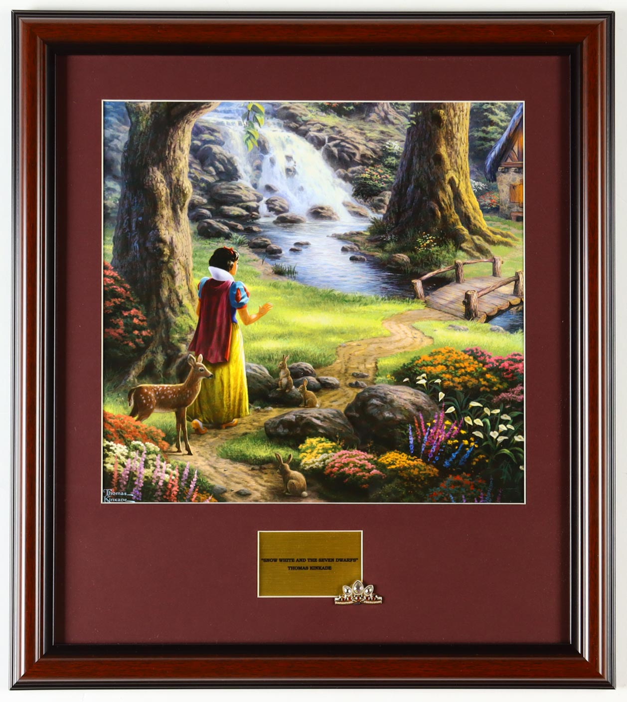 Thomas Kinkade "Snow White and the Seven Dwarfs" Custom Framed Print Display With Rhinestone Tiara Pin at PristineAuction.com Thomas Kinkade "Snow White and the Seven Dwarfs" Custom Framed Print Display With Rhinestone Tiara Pin at PristineAuction.com