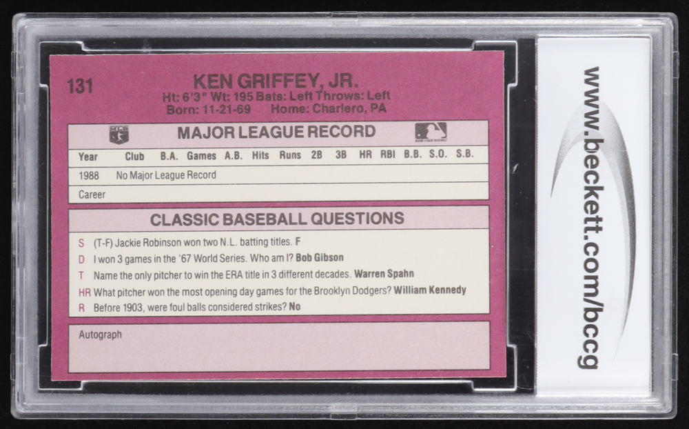 Ken Griffey Jr. 1989 Classic Travel Orange #131 RC (BCCG 10) at PristineAuction.com Ken Griffey Jr. 1989 Classic Travel Orange #131 RC (BCCG 10) at PristineAuction.com