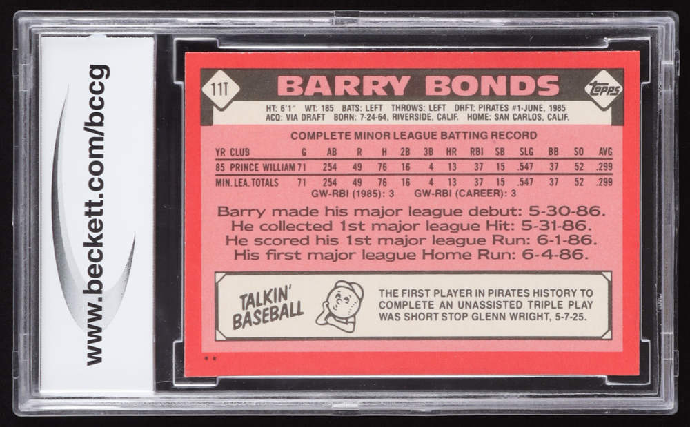 Barry Bonds 1986 Topps Traded #11T XRC (BCCG 10) at PristineAuction.com Barry Bonds 1986 Topps Traded #11T XRC (BCCG 10) at PristineAuction.com