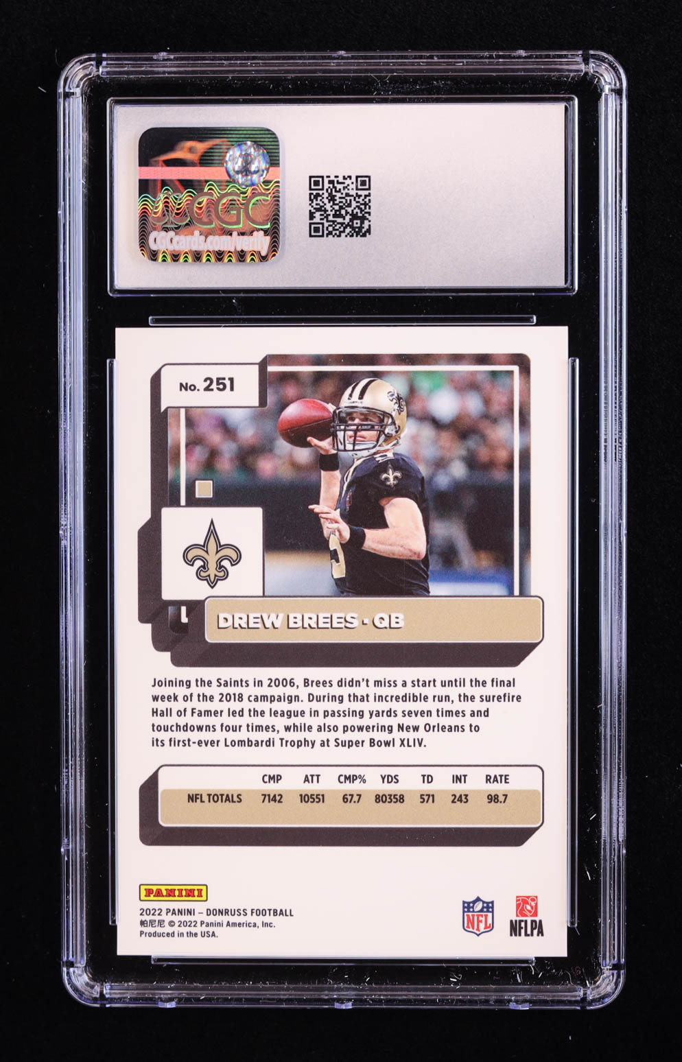 Drew Brees 2022 Donruss Press Proof Premium #251 (CGC 10) at PristineAuction.com Drew Brees 2022 Donruss Press Proof Premium #251 (CGC 10) at PristineAuction.com