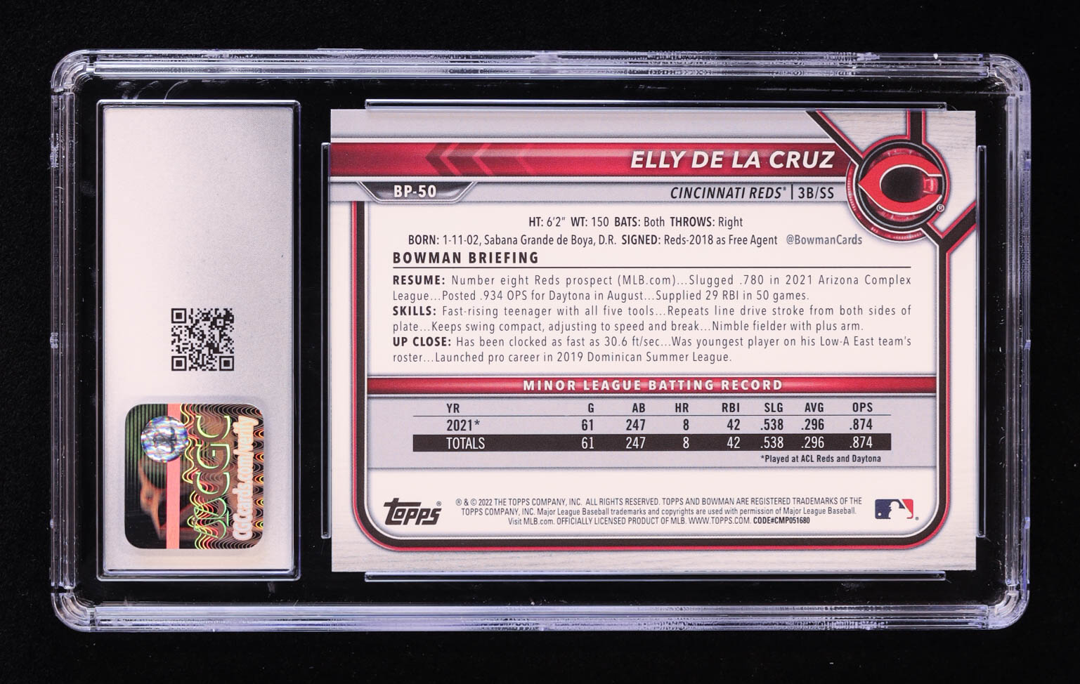 Elly De La Cruz 2022 Bowman Prospects #BP50 RC (CGC 10) at PristineAuction.com Elly De La Cruz 2022 Bowman Prospects #BP50 RC (CGC 10) at PristineAuction.com