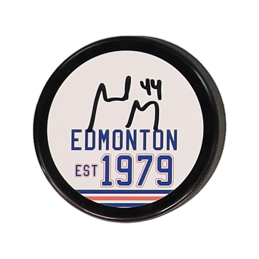 Sheldon Souray Signed Oilers Logo Hockey Puck (JSA) at PristineAuction.com