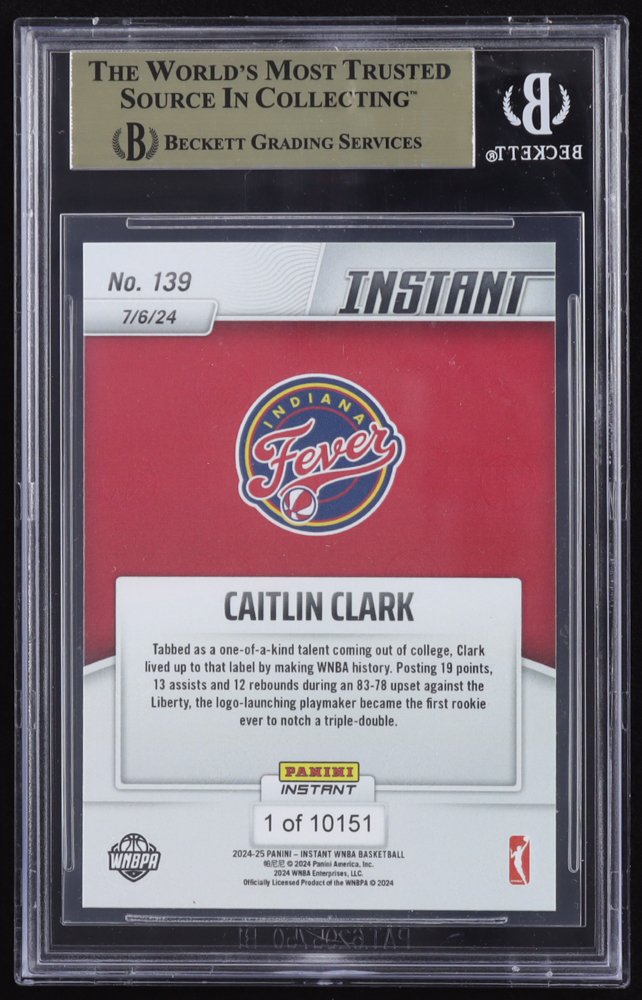 Caitlin Clark 2024 Panini Instant WNBA #139 RC (BGS 10) at PristineAuction.com Caitlin Clark 2024 Panini Instant WNBA #139 RC (BGS 10) at PristineAuction.com