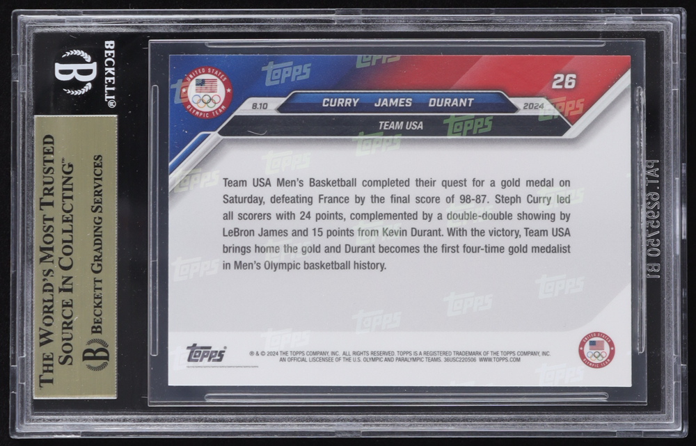 Stephen Curry / LeBron James / Kevin Durant 2024 Topps Now Olympic Games #26 (BGS 9.5) at PristineAuction.com Stephen Curry / LeBron James / Kevin Durant 2024 Topps Now Olympic Games #26 (BGS 9.5) at PristineAuction.com