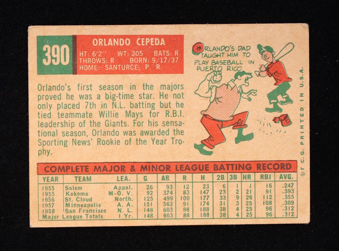 Orlando Cepeda 1959 Topps #390 at PristineAuction.com Orlando Cepeda 1959 Topps #390 at PristineAuction.com