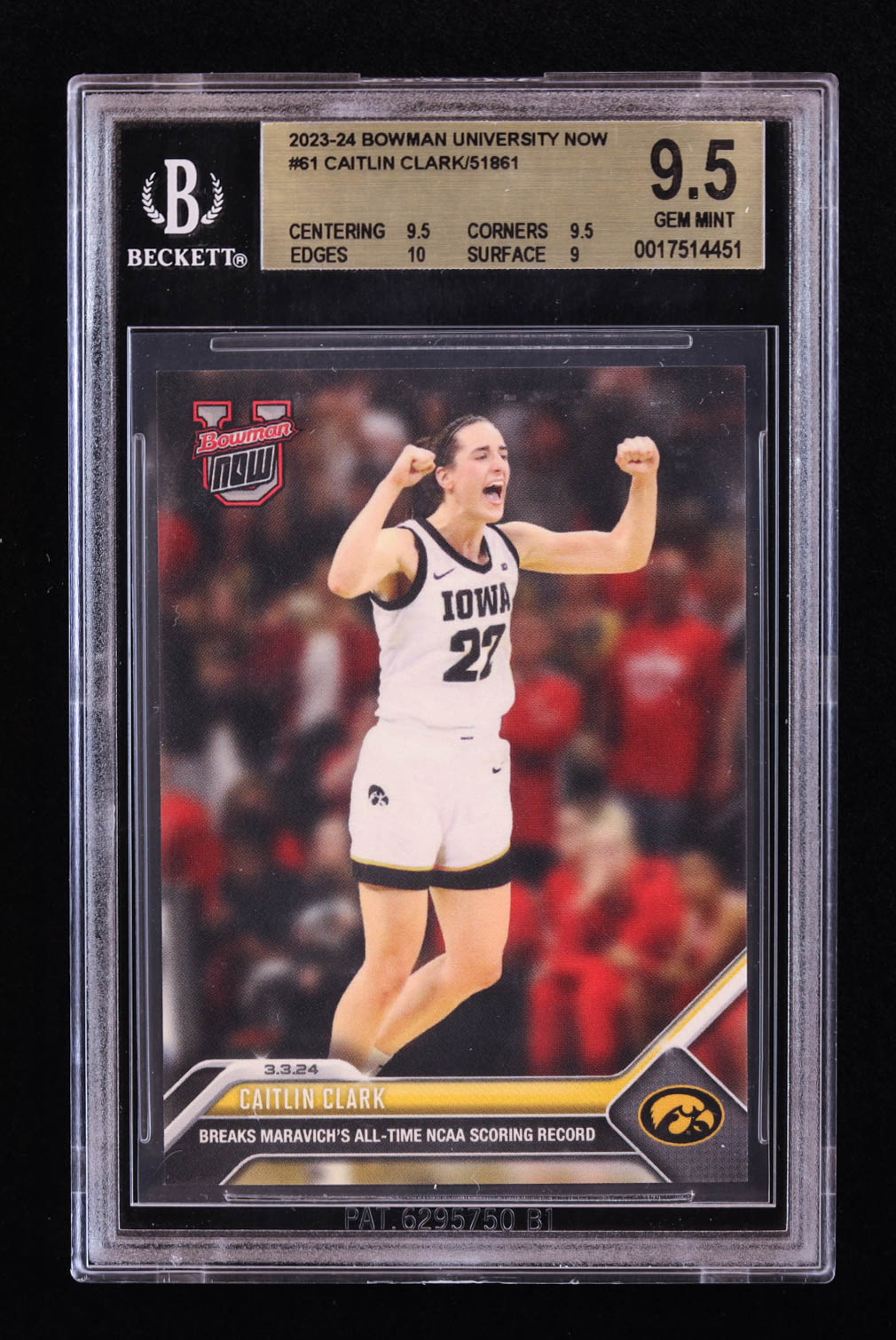 Caitlin Clark 2023-24 Bowman University Now #61 RC (BGS 9.5) at PristineAuction.com Caitlin Clark 2023-24 Bowman University Now #61 RC (BGS 9.5) at PristineAuction.com
