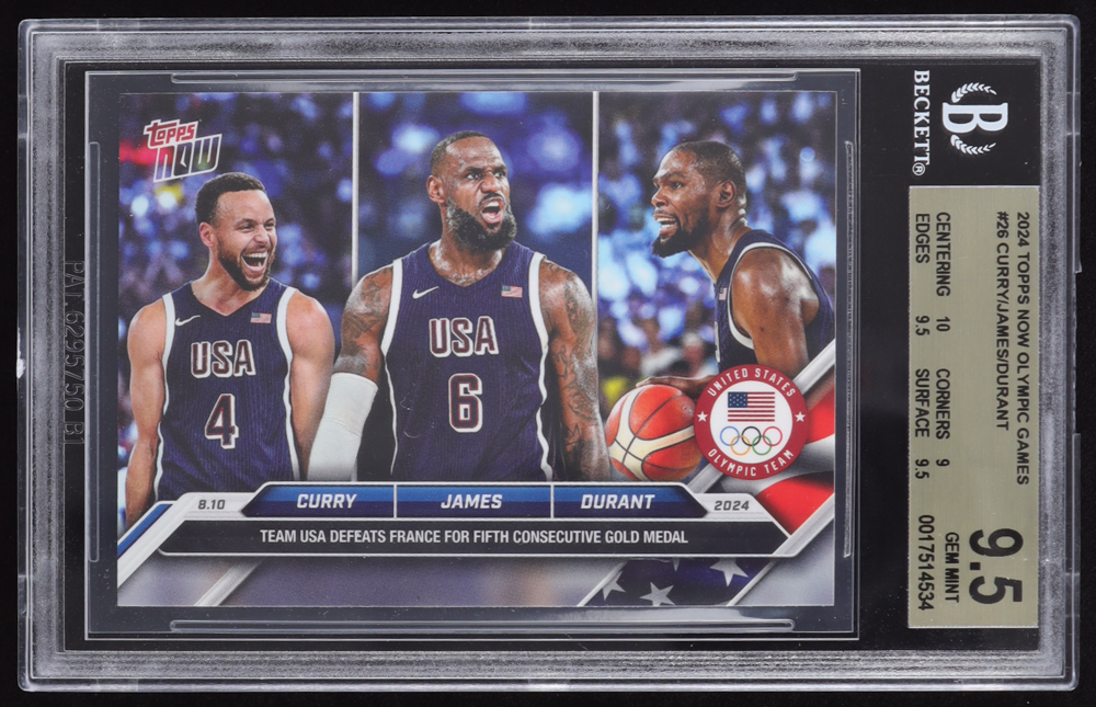 Stephen Curry / LeBron James / Kevin Durant 2024 Topps Now Olympic Games #26 (BGS 9.5) at PristineAuction.com Stephen Curry / LeBron James / Kevin Durant 2024 Topps Now Olympic Games #26 (BGS 9.5) at PristineAuction.com