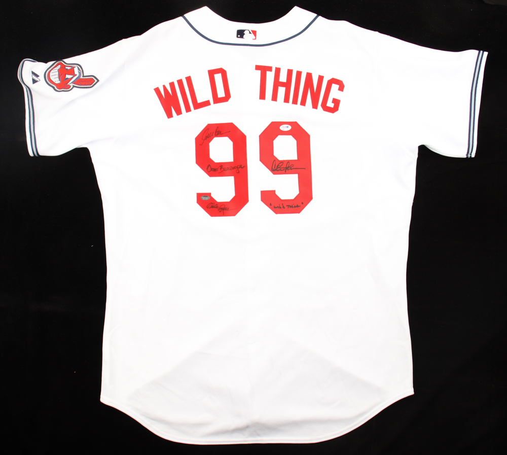 Charlie Sheen, Tom Berenger, Chelcie Ross & Corbin Bernsen Signed "Major League" Jersey Inscribed "Wild Thing" (PSA & Schwartz) at PristineAuction.com Charlie Sheen, Tom Berenger, Chelcie Ross & Corbin Bernsen Signed "Major League" Jersey Inscribed "Wild Thing" (PSA & Schwartz) at PristineAuction.com