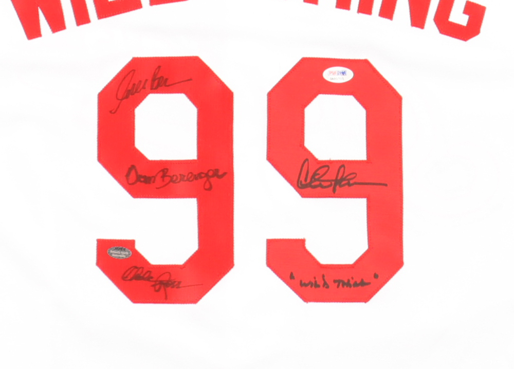 Charlie Sheen, Tom Berenger, Chelcie Ross & Corbin Bernsen Signed "Major League" Jersey Inscribed "Wild Thing" (PSA & Schwartz) at PristineAuction.com Charlie Sheen, Tom Berenger, Chelcie Ross & Corbin Bernsen Signed "Major League" Jersey Inscribed "Wild Thing" (PSA & Schwartz) at PristineAuction.com