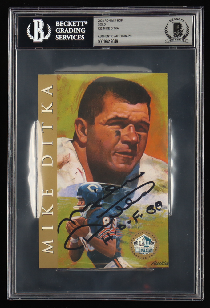 Mike Ditka Signed 2003 Ron Mix HOF Gold #22 Card Inscribed "H.O.F. 88" (BGS) at PristineAuction.com Mike Ditka Signed 2003 Ron Mix HOF Gold #22 Card Inscribed "H.O.F. 88" (BGS) at PristineAuction.com