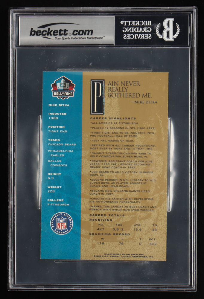 Mike Ditka Signed 2003 Ron Mix HOF Gold #22 Card Inscribed "H.O.F. 88" (BGS) at PristineAuction.com Mike Ditka Signed 2003 Ron Mix HOF Gold #22 Card Inscribed "H.O.F. 88" (BGS) at PristineAuction.com