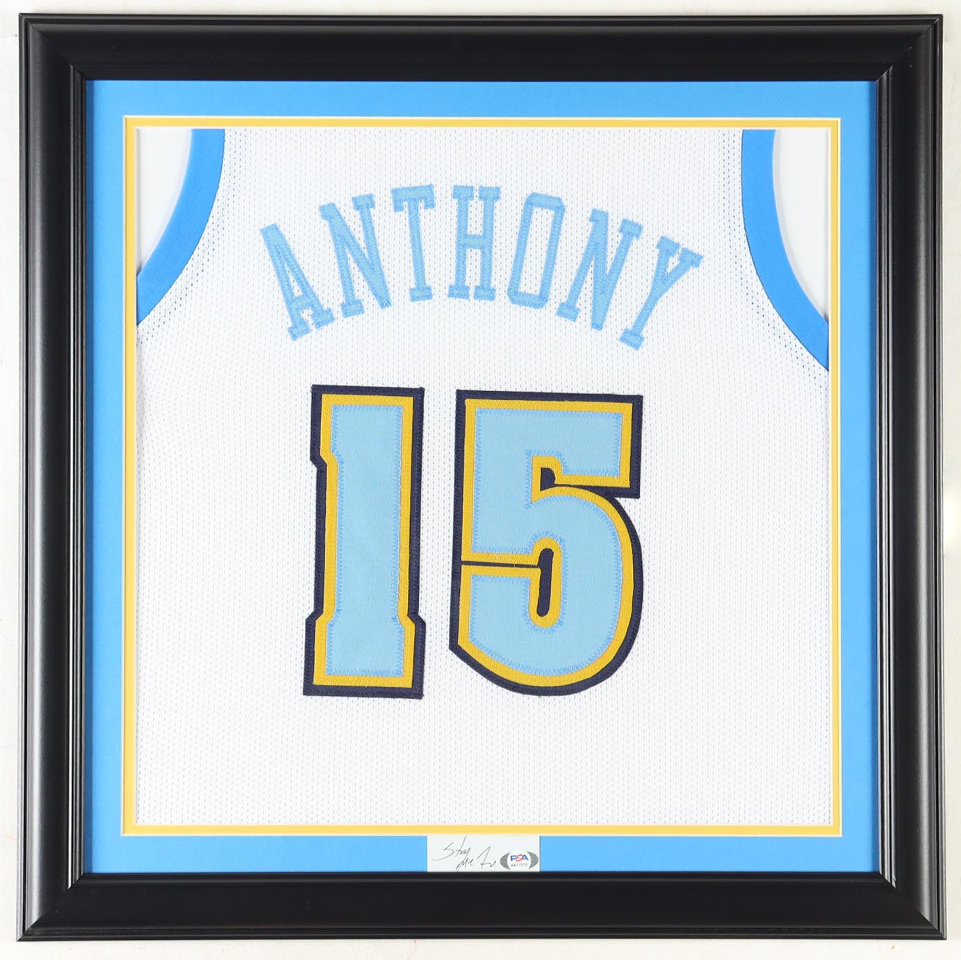 Carmelo Anthony Signed Custom Framed Cut Display With Jersey (PSA) at PristineAuction.com Carmelo Anthony Signed Custom Framed Cut Display With Jersey (PSA) at PristineAuction.com