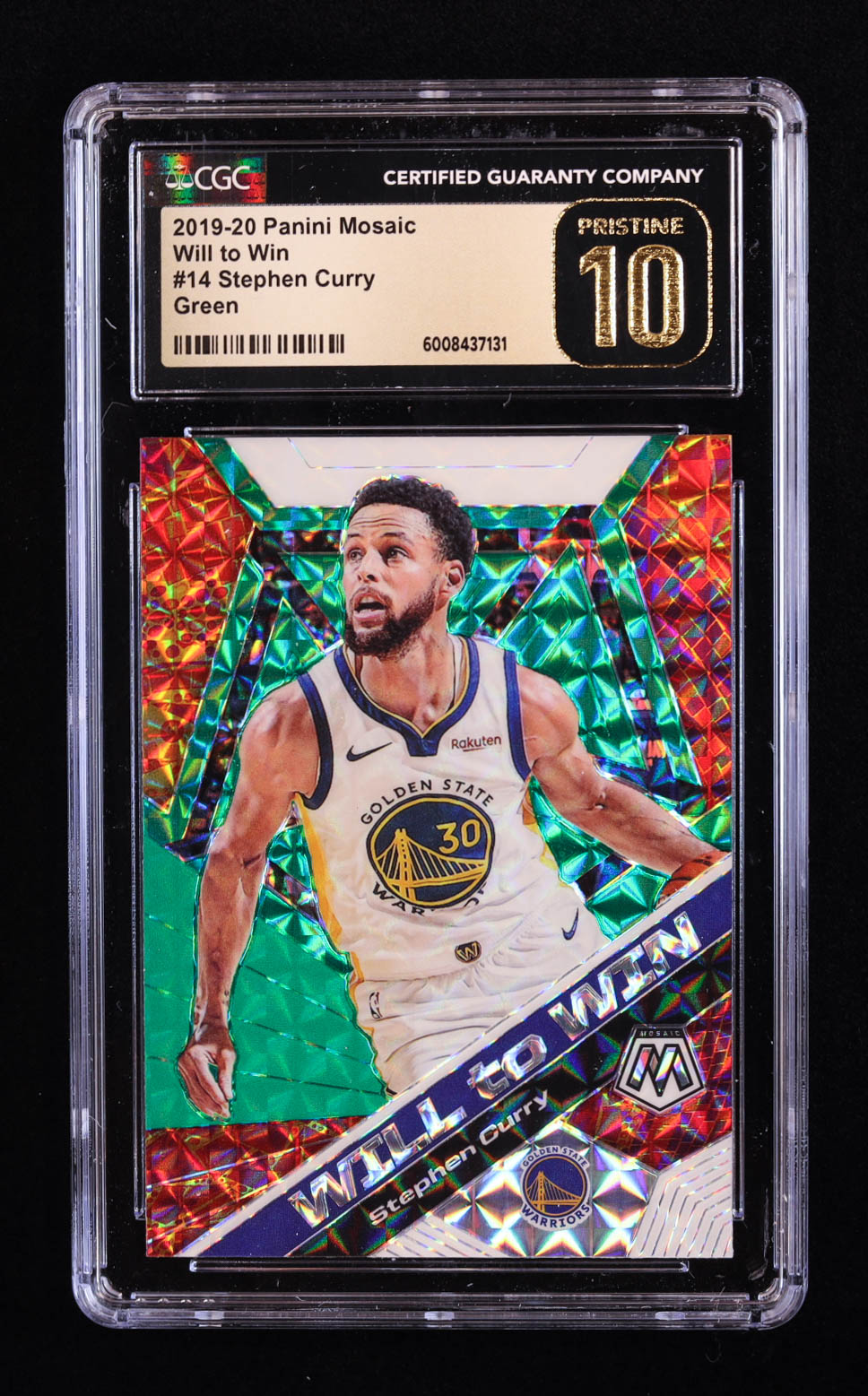 Stephen Curry 2019-20 Panini Mosaic Will to Win Mosaic Green #14 (CGC 10 | Pristine Black Label) at PristineAuction.com Stephen Curry 2019-20 Panini Mosaic Will to Win Mosaic Green #14 (CGC 10 | Pristine Black Label) at PristineAuction.com