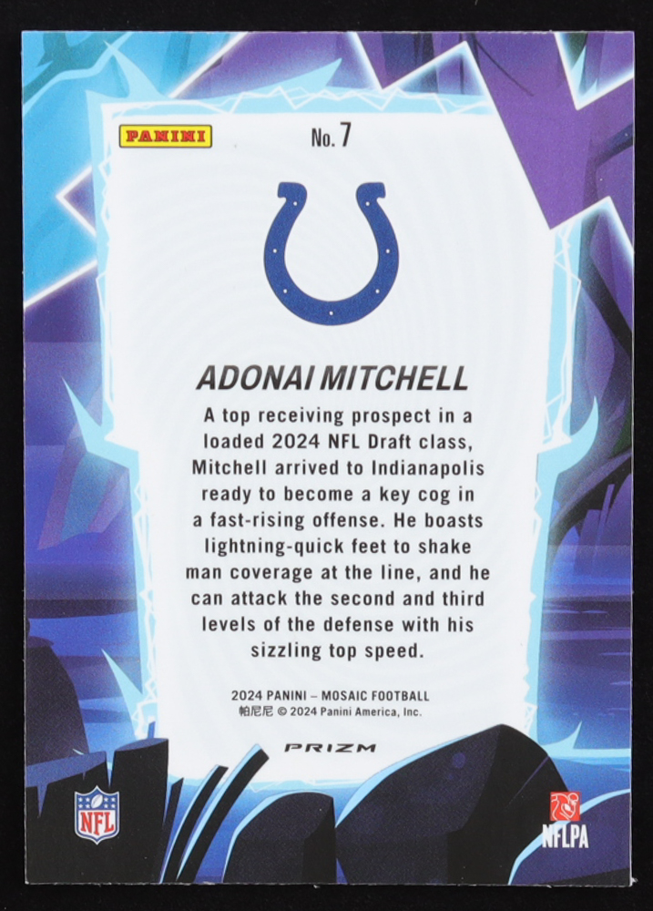 Adonai Mitchell 2024 Panini Mosaic Storm Mosaic #7 RC at PristineAuction.com Adonai Mitchell 2024 Panini Mosaic Storm Mosaic #7 RC at PristineAuction.com