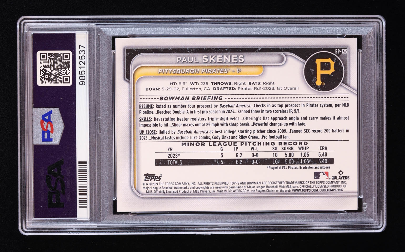 Paul Skenes 2024 Bowman Chrome Prospects #BCP125 RC (PSA 10) at PristineAuction.com Paul Skenes 2024 Bowman Chrome Prospects #BCP125 RC (PSA 10) at PristineAuction.com