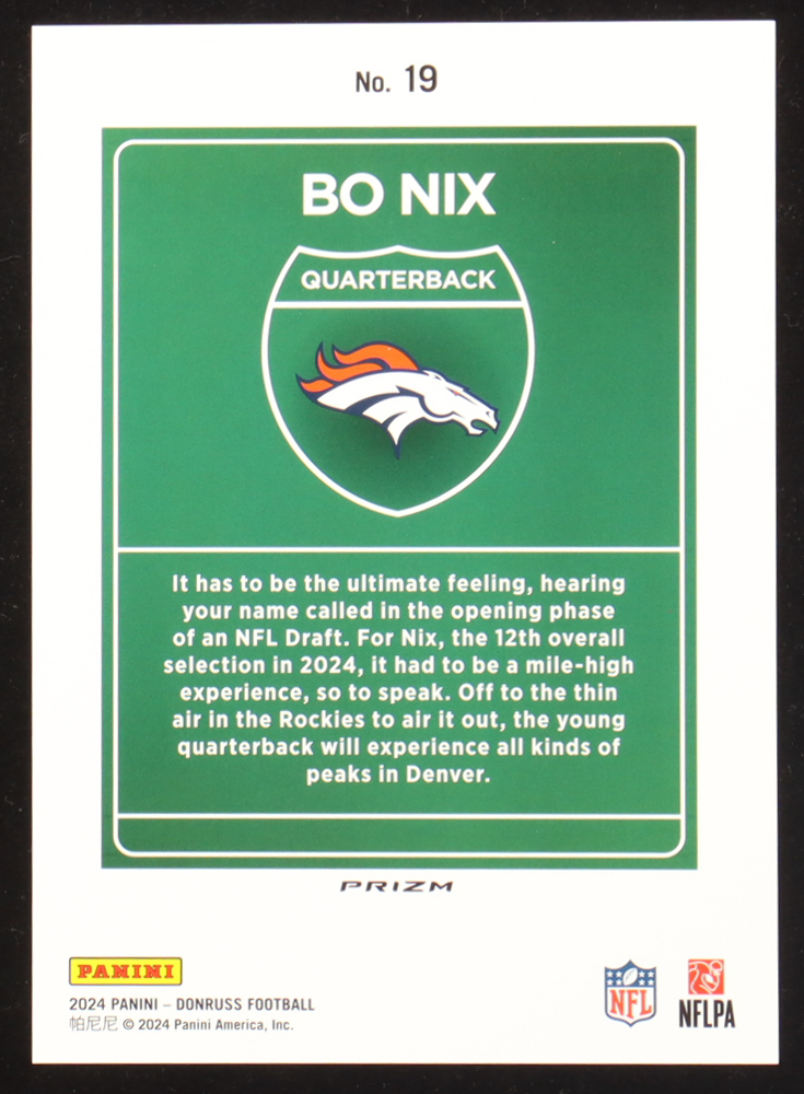 Bo Nix 2024 Donruss Downtown! Oversize #19 RC at PristineAuction.com Bo Nix 2024 Donruss Downtown! Oversize #19 RC at PristineAuction.com