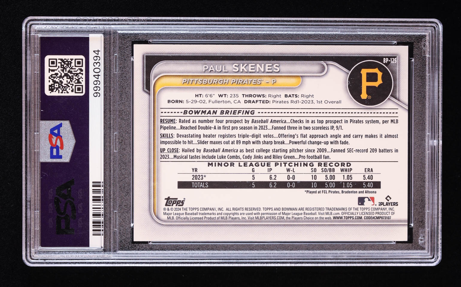 Paul Skenes 2024 Bowman Prospects #BP125 RC (PSA 10) at PristineAuction.com Paul Skenes 2024 Bowman Prospects #BP125 RC (PSA 10) at PristineAuction.com