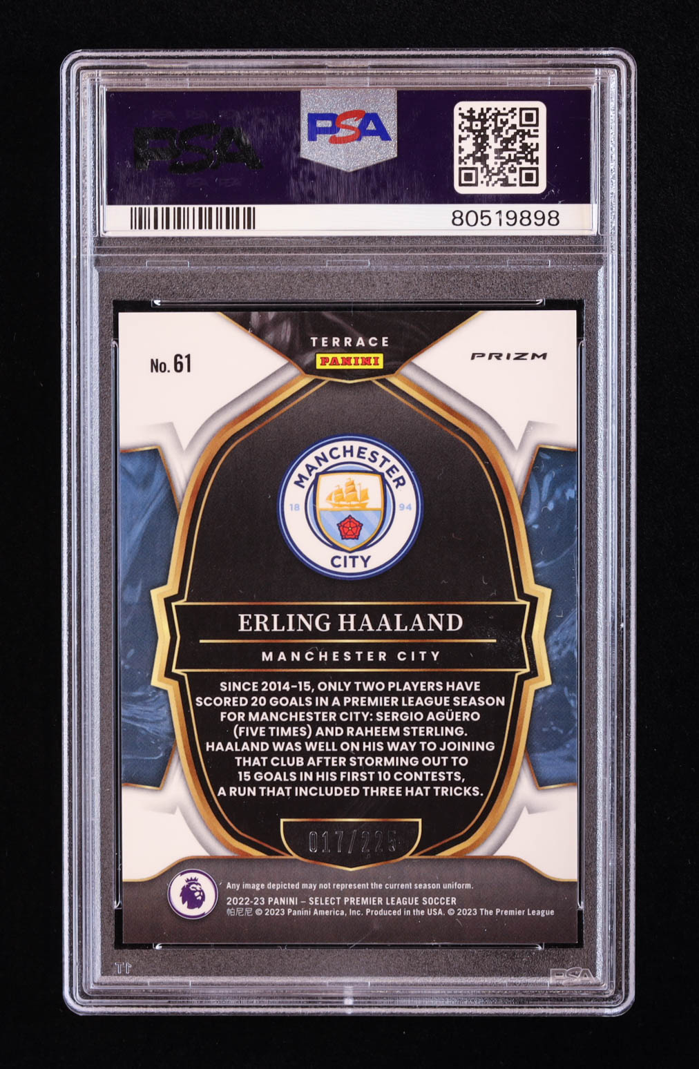 Erling Haaland 2022-23 Select Premier League Prizms Camo #61 #017/225 (PSA 10) at PristineAuction.com Erling Haaland 2022-23 Select Premier League Prizms Camo #61 #017/225 (PSA 10) at PristineAuction.com