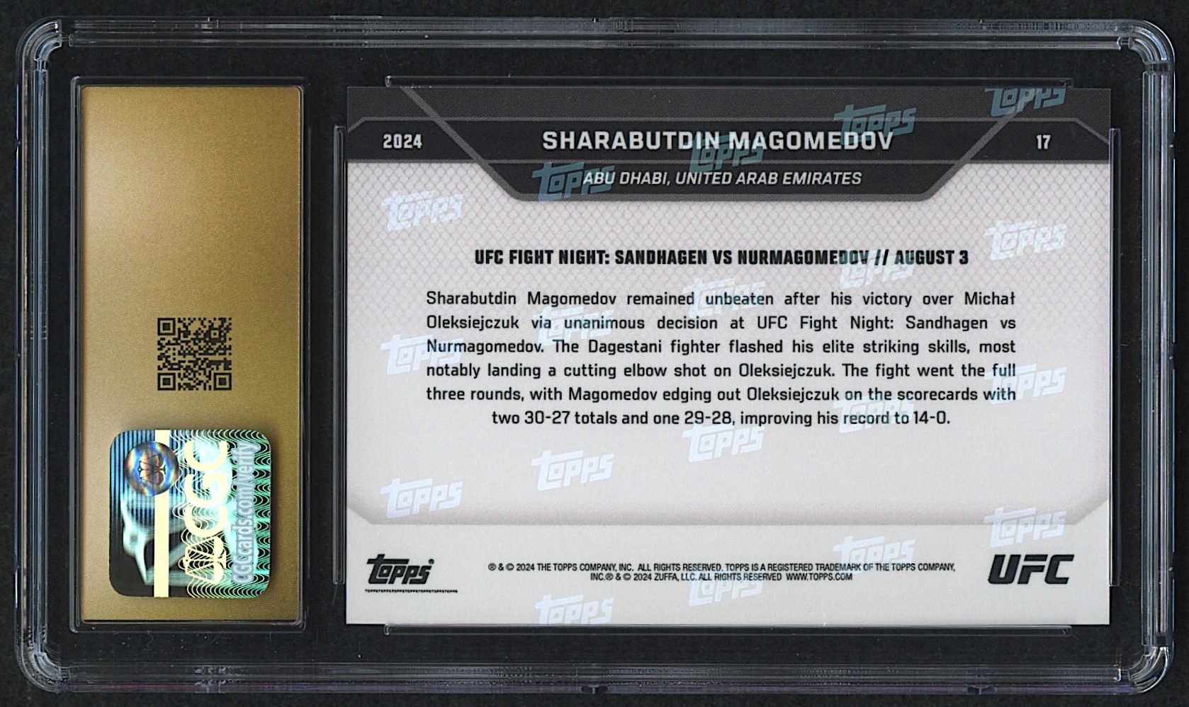 Sharabutdin Magomedov 2024 Topps Now UFC #17 Purple RC #18/25 (CGC 10 | Black Label) at PristineAuction.com Sharabutdin Magomedov 2024 Topps Now UFC #17 Purple RC #18/25 (CGC 10 | Black Label) at PristineAuction.com