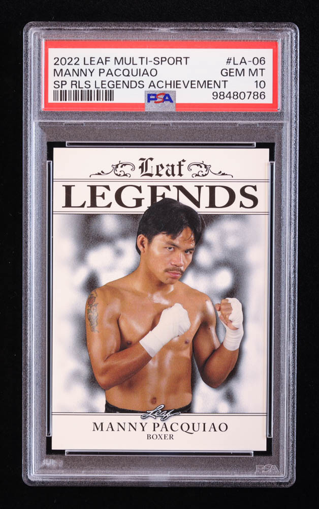Manny Pacquiao 2022 Leaf Multi-Sport Special Release Legends Achievement #LA06 (PSA 10) at PristineAuction.com Manny Pacquiao 2022 Leaf Multi-Sport Special Release Legends Achievement #LA06 (PSA 10) at PristineAuction.com