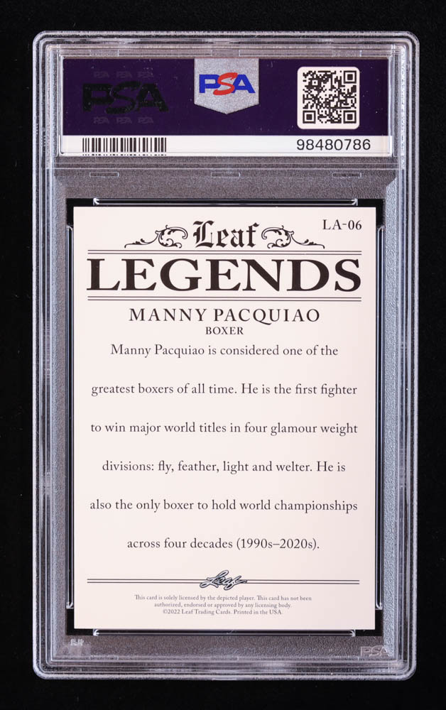 Manny Pacquiao 2022 Leaf Multi-Sport Special Release Legends Achievement #LA06 (PSA 10) at PristineAuction.com Manny Pacquiao 2022 Leaf Multi-Sport Special Release Legends Achievement #LA06 (PSA 10) at PristineAuction.com