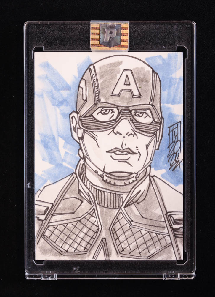 Captain America | Marvel | Original Art Sketch Card by Tom Hodges (1/1 Original Art) at PristineAuction.com Captain America | Marvel | Original Art Sketch Card by Tom Hodges (1/1 Original Art) at PristineAuction.com