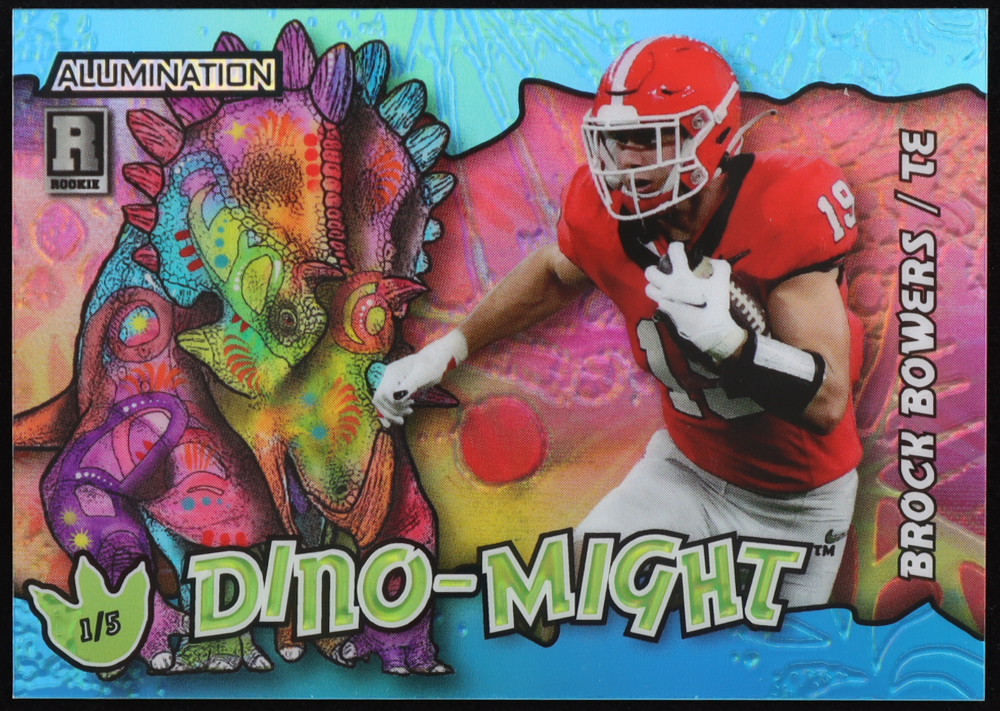 Brock Bowers 2023 Wild Card Alumination Dino-Might Prismatic Teal #ADBB RC #1/5 at PristineAuction.com Brock Bowers 2023 Wild Card Alumination Dino-Might Prismatic Teal #ADBB RC #1/5 at PristineAuction.com