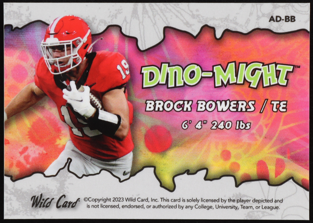 Brock Bowers 2023 Wild Card Alumination Dino-Might Prismatic Teal #ADBB RC #1/5 at PristineAuction.com Brock Bowers 2023 Wild Card Alumination Dino-Might Prismatic Teal #ADBB RC #1/5 at PristineAuction.com